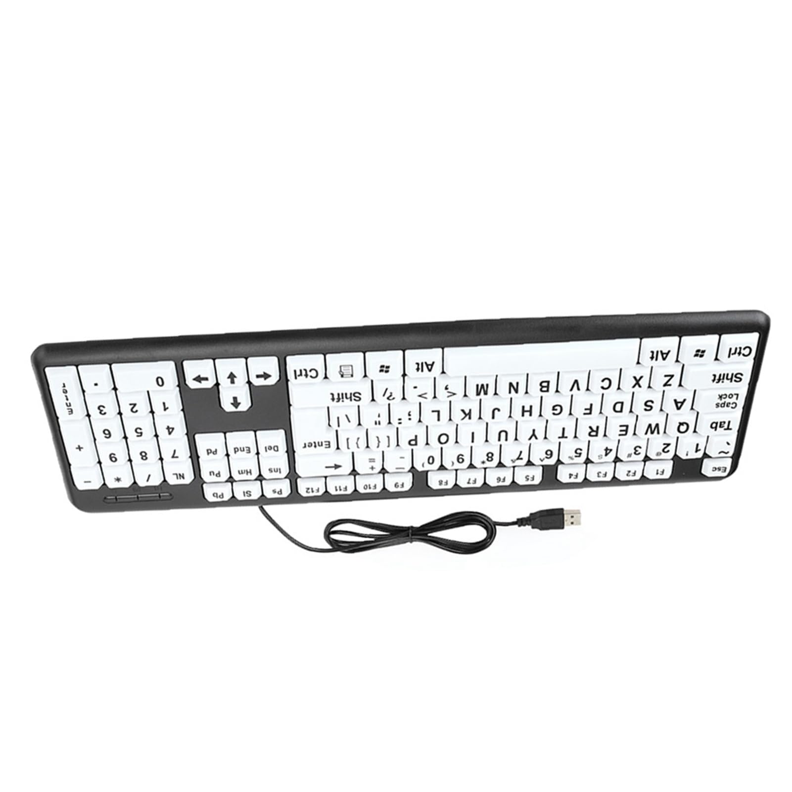 Klawiatura Starszych Osób z Dużymi Białymi Klawiszami Drukowania, Klawiatura Wtyczkowa -pod Kątem Osób Starszych, Okablowanie USB (BLACK)