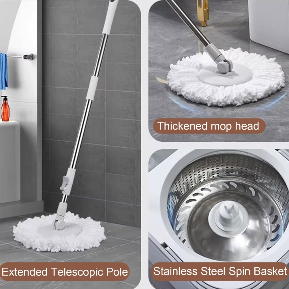 Juego de fregona giratoria y Cubo con escurridor para el hogar, Sistema de Cubo y fregona giratoria de 360° con Mango extendido de 50" y 1 Recambio de fregona de Microfibra