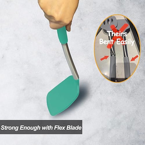Miniatura 4 de Paquete de 2 espátulas, juego de espátulas de silicona sólida y ranurada, mango de acero inoxidable recubierto con silicona, espátulas