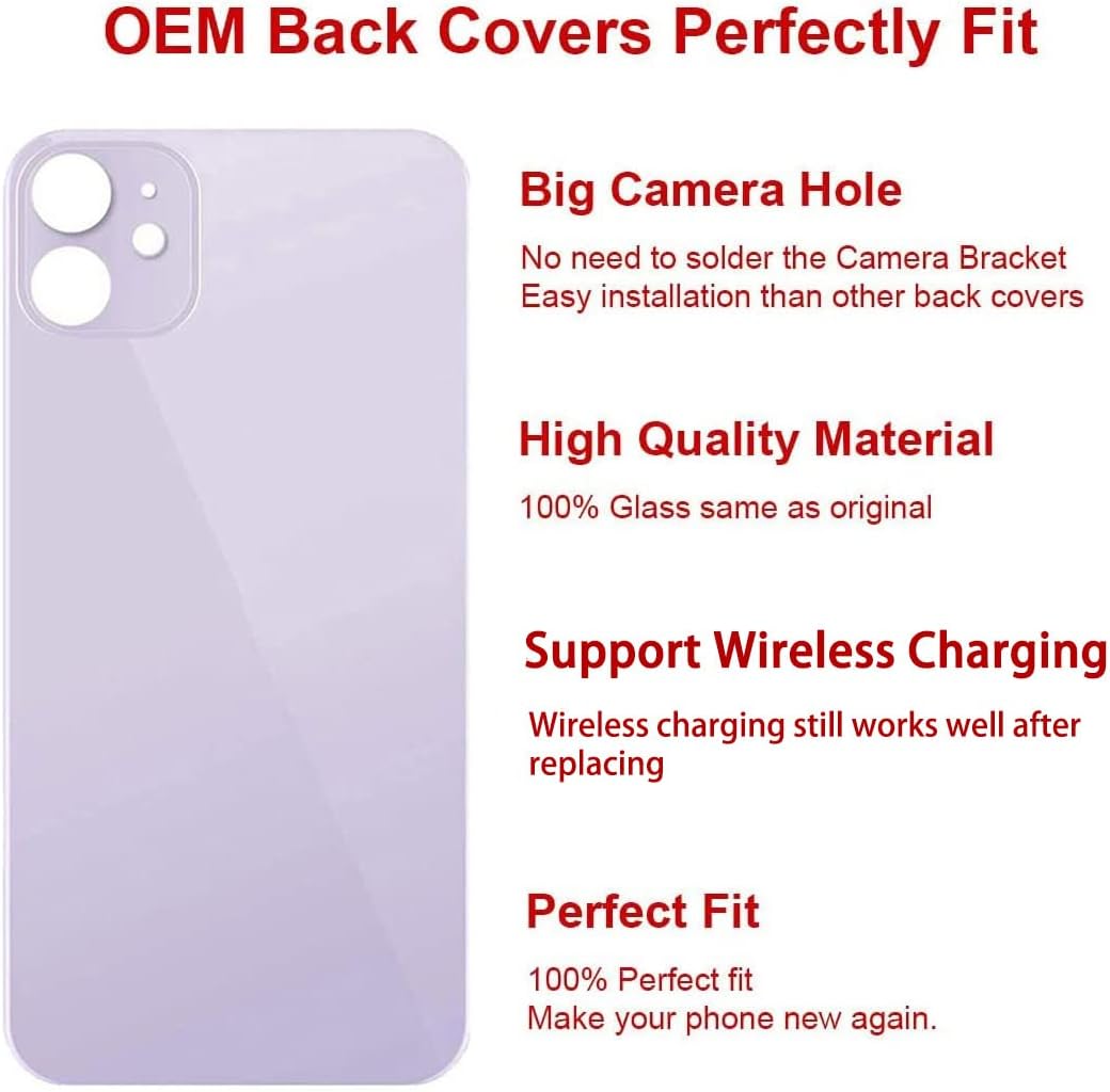 oem rear back glass replacement for iphone 12 6.1 inches with reparing toolkit and pre-installed adhesive (purple)