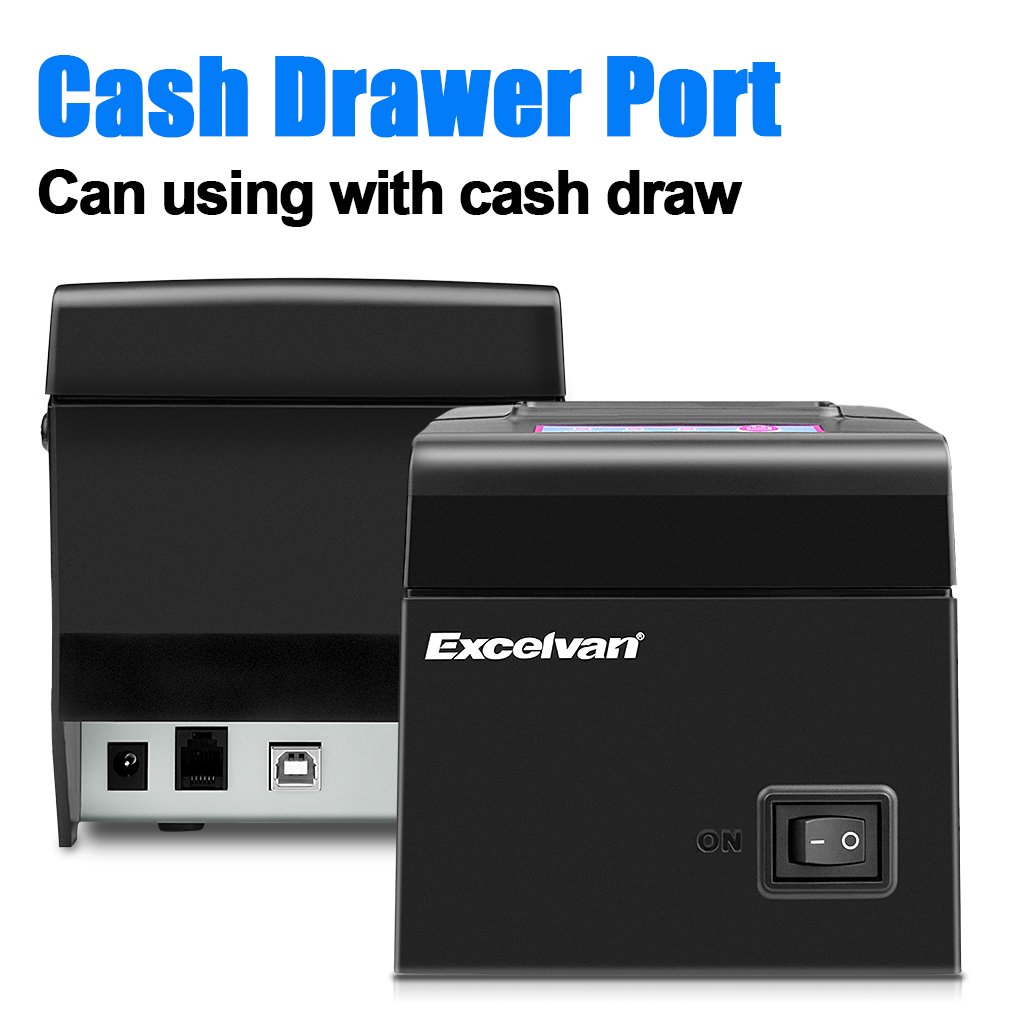 Excelvan - 80mm Bluetooth Inalámbrica Impresora Térmica de Recibos y Tickets, Interfaz de USB, Comandos en STAR / ESC / POS