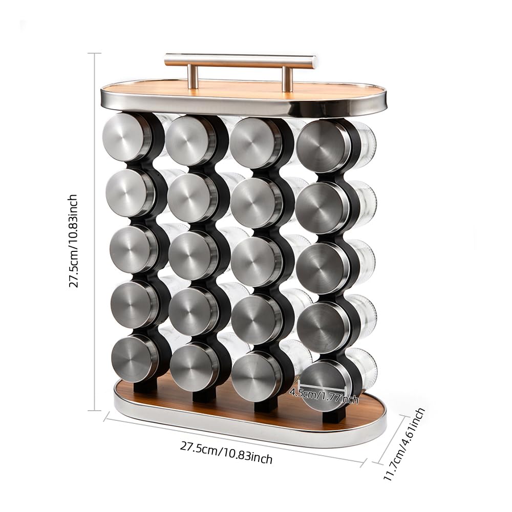 Etagère à épices, 20 bocaux en verre pour le rangement et l'organisation des épices avec poignée pour la cuisine, le garde-manger et l'organisation des assaisonnements