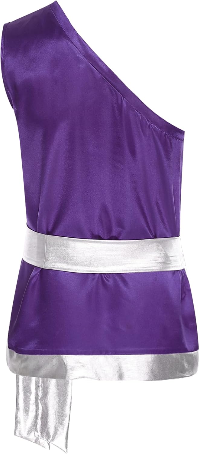 Men's Metallic Shiny Liturgical Praise Worship Pullover Dance Tops Sleeveless Satiny Shirt with Belt