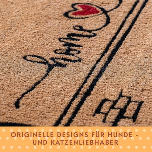 SPOTTED DOG GIFT COMPANY Kokos Fußmatte für Innen - Schmutzfangmatte Natur, Kokosmatte Outdoor Hund Home Sweet Home Fußabtreter Wetterfest und rutschfest für Flur, Eingangsbereich & überdachten 60x40