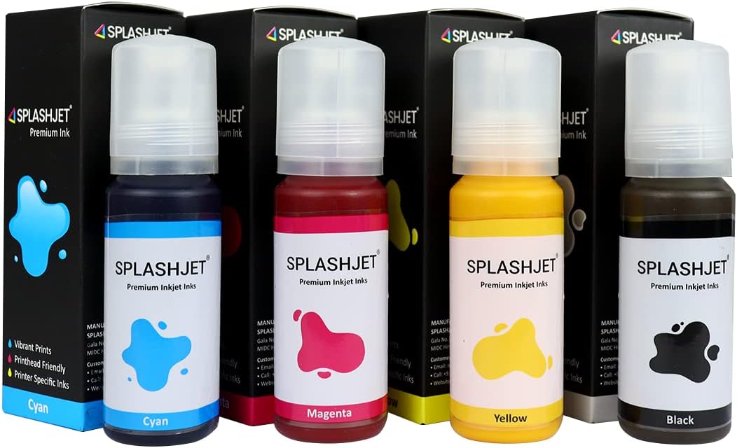 Splashjet Sublimation Ink for Epson - Heat Transfer Printing on Mugs, Mobile Cases, Polyester T-Shirts etc for use with Epson 4 Color Printers - L3110, L3101, L3115, L3150, L1110, L3152 – 501864