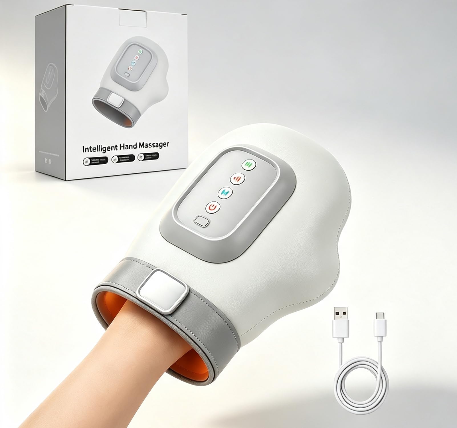 Elektrischer Handmassagegerät mit Wärme und Kompression – 3 Massage-Modi, 3 Temperaturstufen, 5 Intensitäten, Kabellos & Tragbar, Linderung von Arthritis und Karpaltunnel-Syndrom
