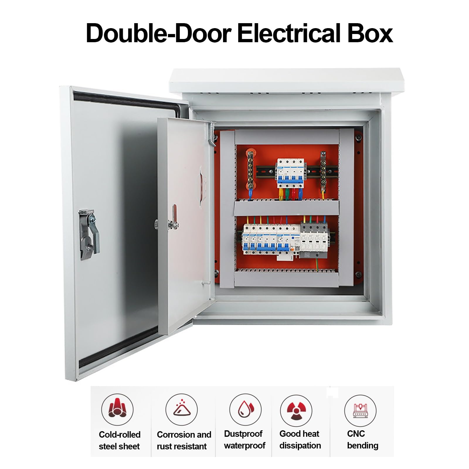 Caja Cuadro Electrico de Acero, Caja Estanca Exterior Electrica con Puerta de Doble Capa | Armario Electrico con Placa de Montaje, Bisagras y Cerradura(50x70x20cm/20x28x8in)