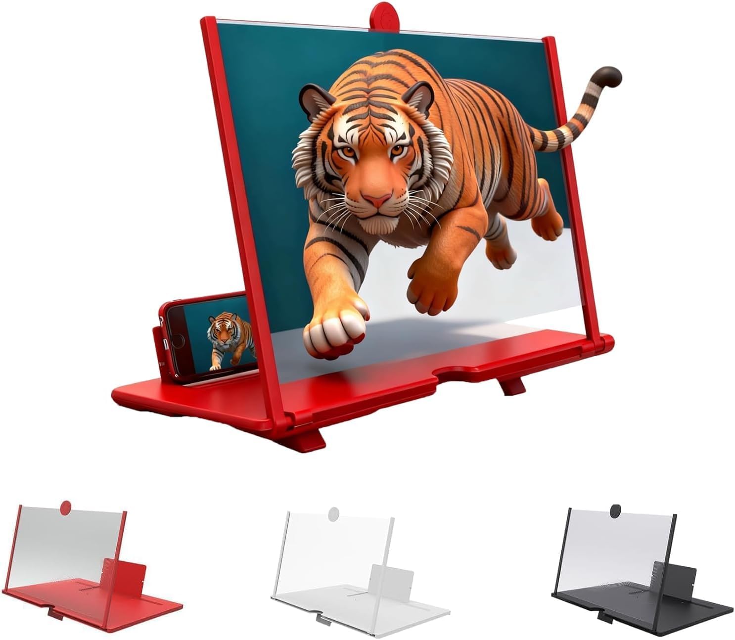 Screen Magnifier Version, 2026 New 3D HD Screen Magnifier for Cell Phone with Foldable Stand, Display Magnifier for Videos, Movies, Gaming, Travel and Home Use (Red, 12'')