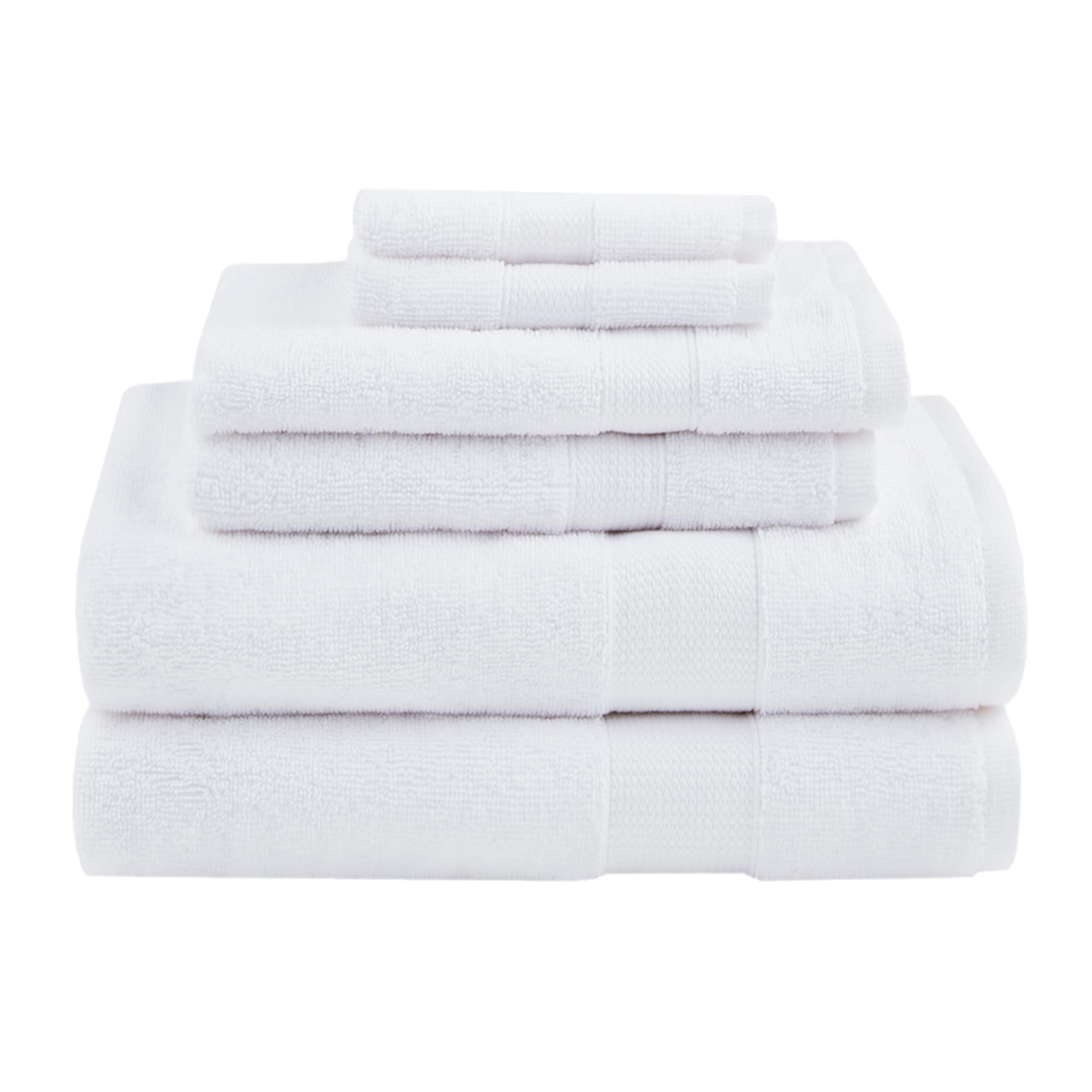 Comfort Spaces Turkish Bathroom Towel Set 6 Piece Luxury Bath Towel Set 2 Hand Towel for Bathroom 2 Washcloth 2 Large White Bath Towel Sets Long