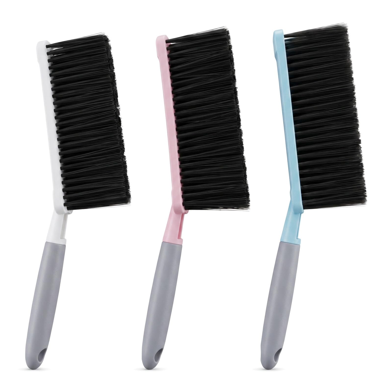 3 PCS Soft Bristle Hand Brush Set, Plastic Cleaning Brushes (White, Blue, Pink) for Household Dusting, Carpet, Upholstery, Brickwork and Car Wash
