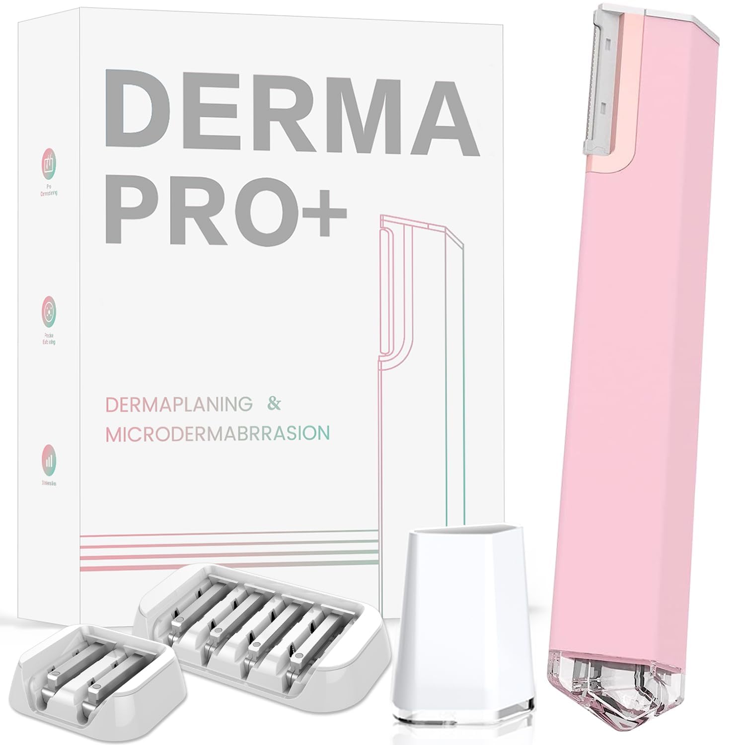Electric Dermaplaning Tool Kit, with 6 Replaceable Blades & Painless 3-Speed Operation, Ideal for Exfoliation, Facial Peach Fuzz, Hair Removal, and Dead Skin Removal, Gifts for Women