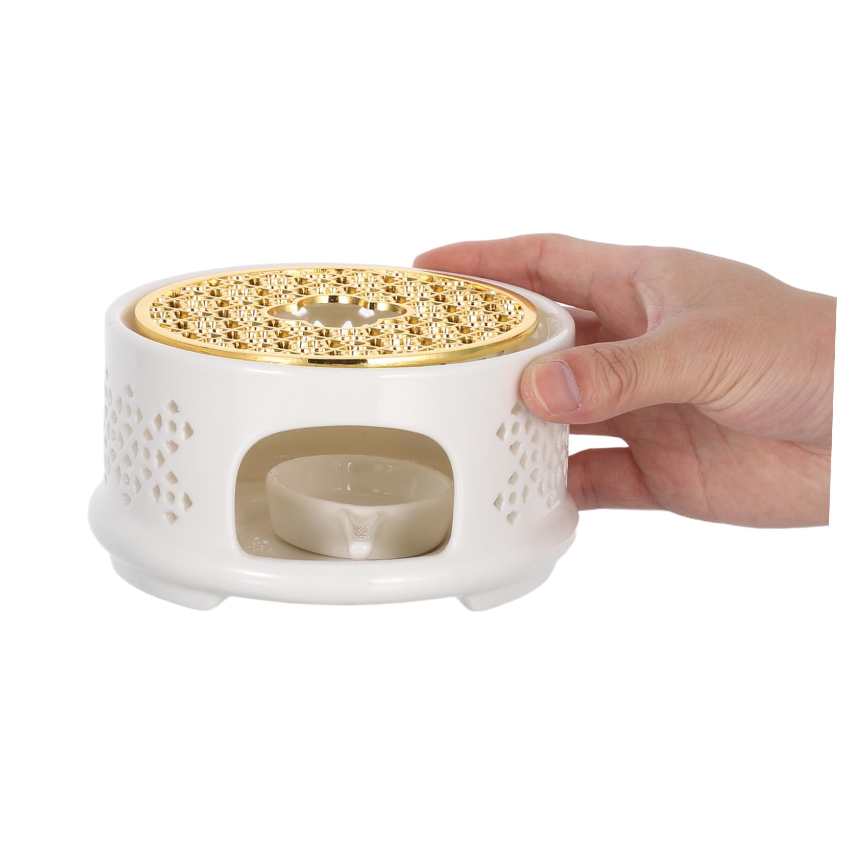 Keramik Teekannenwärmer mit Kerzenhalter, Heizfuß für Tee | Edelstahl Untersetzer, Kompatibel mit Glas Teekannen, für Kaffee Zuhause und Büro, Inklusive Löffel