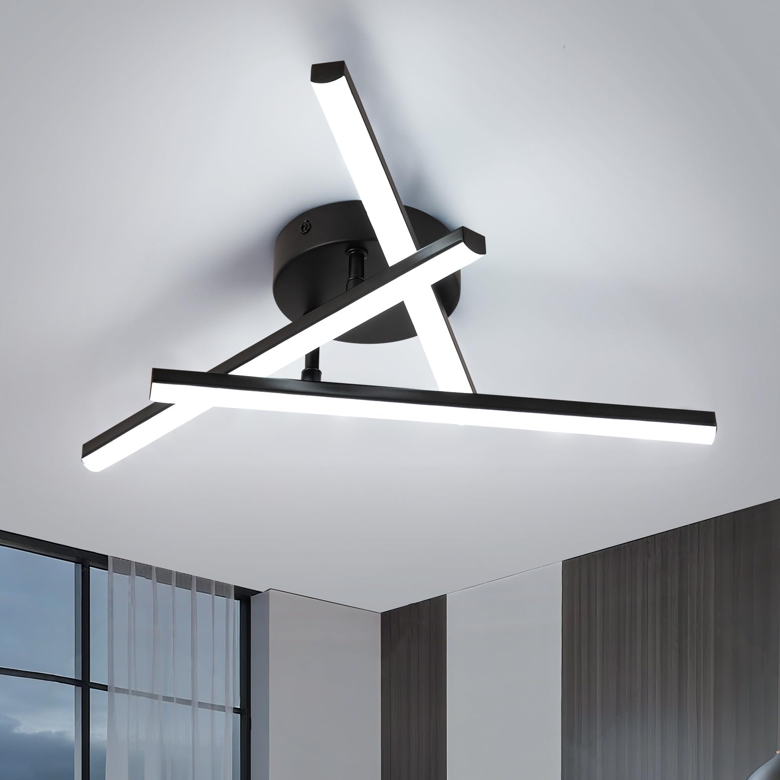 EIDISUNY Modern Ceiling Light LED, 24W Black Ceiling lamp 3 Built-in LED Boards, 6500K Cool White Elegant Design Ceiling Light Fixture for Bedroom Hallway Living Room Dining Room Corridor Kitchen
