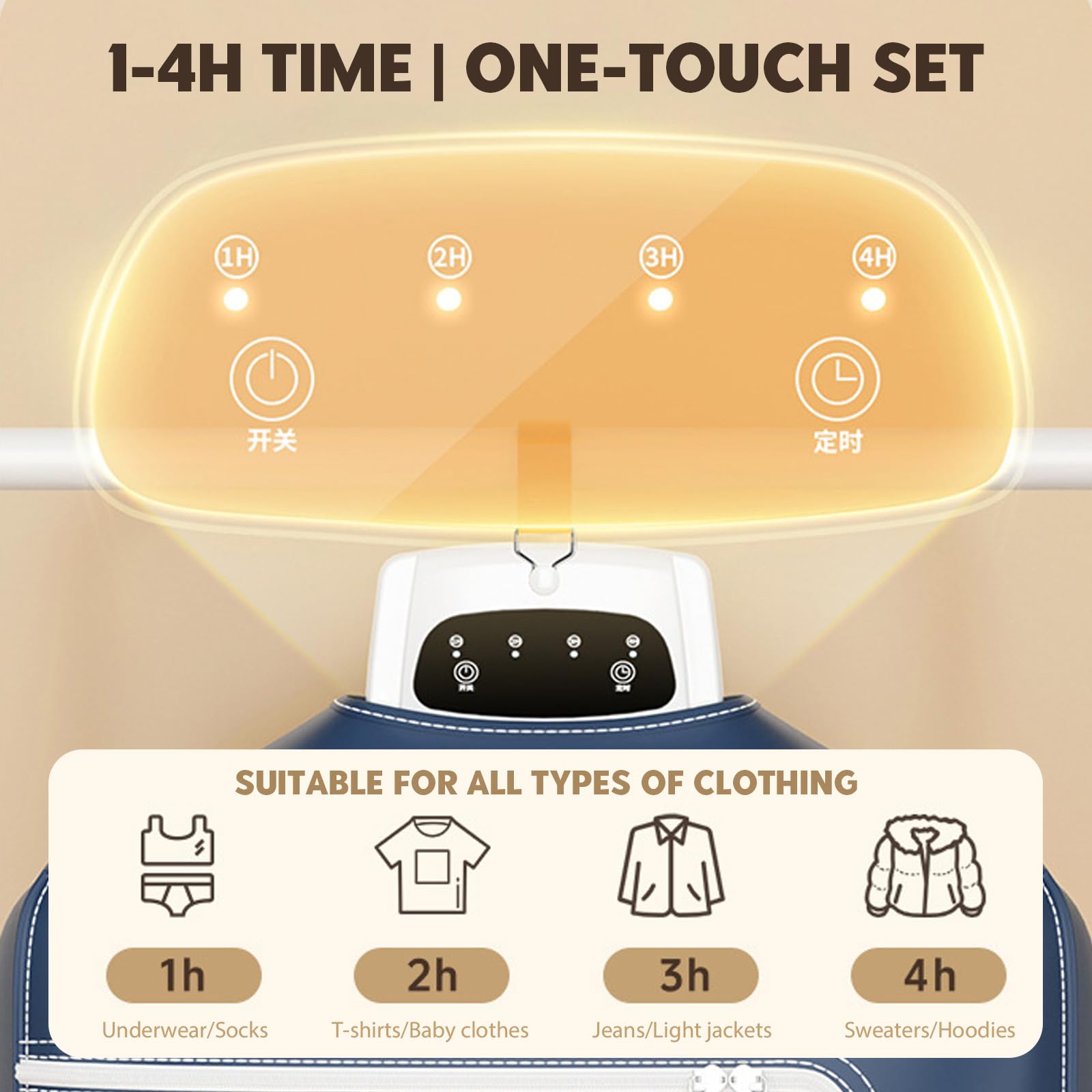 Petit séchoir à linge portable, pliable, avec minuterie de 1 à 4 h, sèche-linge, électrique, avec sac de séchage, séchage à 360 °, mini sèche-linge pour appartement, maison, voyage