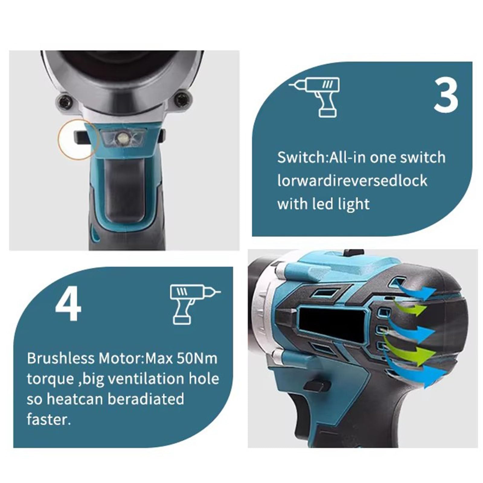 Pistole per Rivetti Senza Fili, Pistola rivettatrice elettrica Senza spazzole con Luce LED, per Dadi M3/M4/M5/M6/M8/M10/M12,per Rivetti, Inserti Filettati,2200mAh