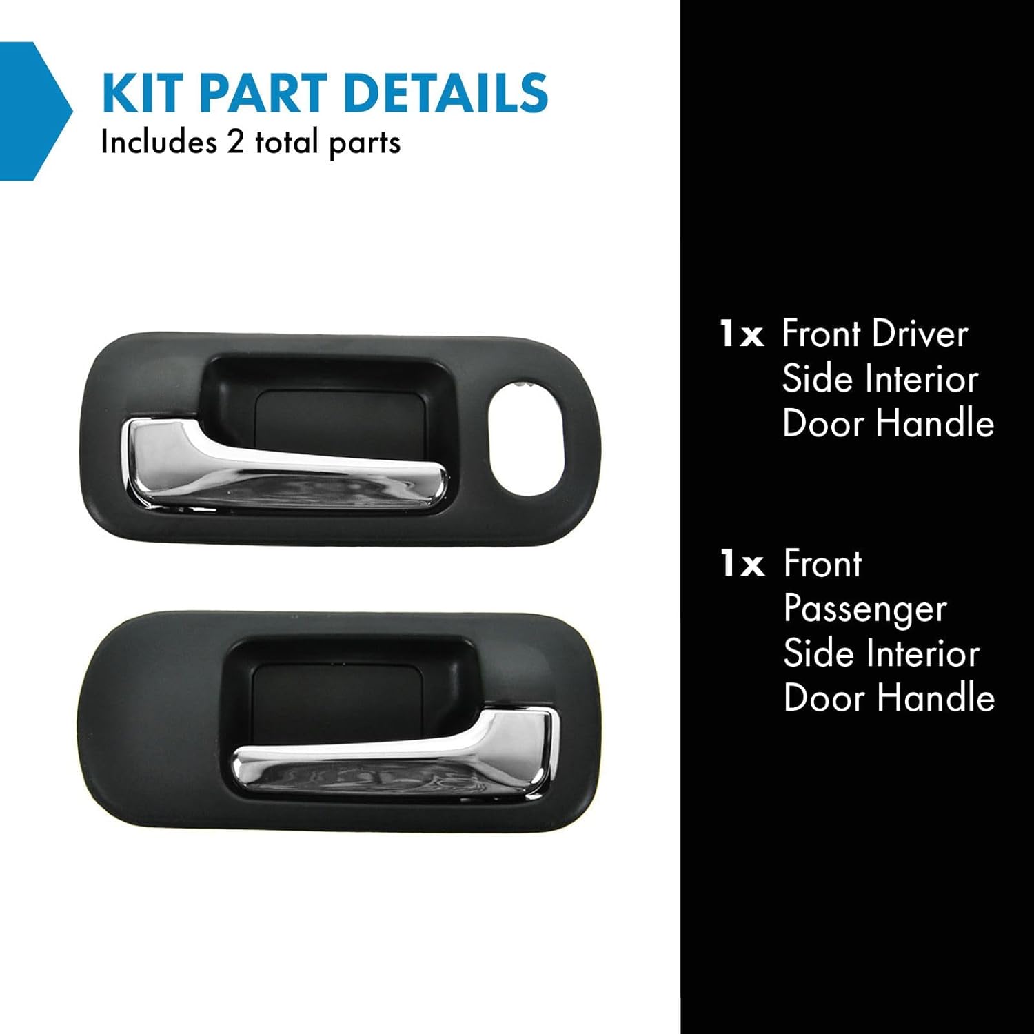 TRQ Inside Door Handle Chrome Black LH RH Front Pair for 01-05 Honda Civic Sedan
