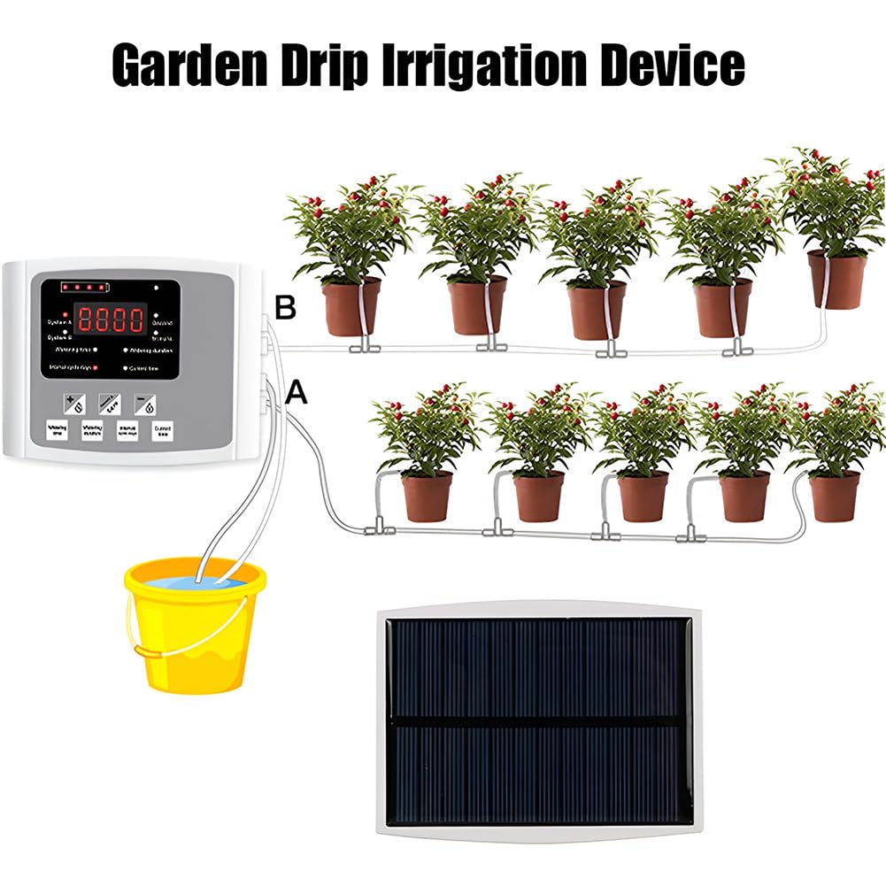 Sistema di irrigazione da giardino, Irrigatore automatico per piante fai-da-te, Kit di irrigazione a goccia automatico con timer per tubo ad energia solare, Pompa per irrigazione a goccia per piante