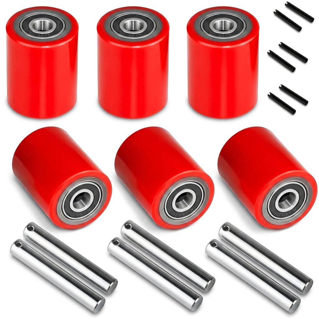 Heavy Duty Pallet Jack Load Wheels Kit, Red 3x3.75 In, 6 Pcs
