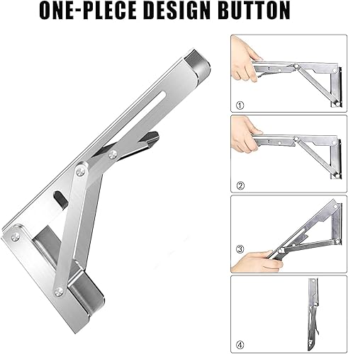 Miniatura 5 de Soportes plegables para estantes de 10 pulgadas, 2 piezas, carga máxima 330 lb - Soporte de estante plegable de acero inoxidable resistente montado