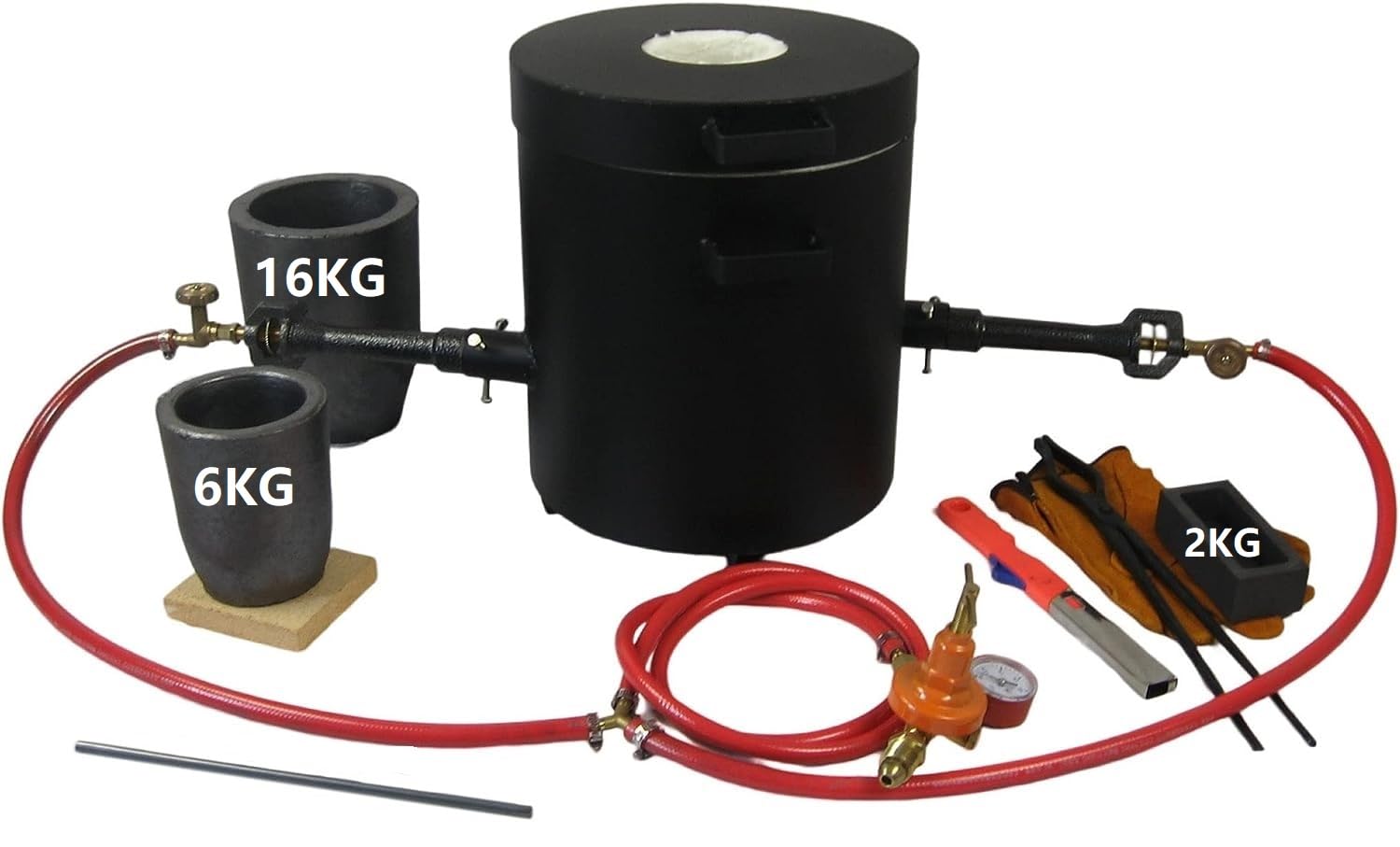 16KG Smelting Furnace Kit, Double Forge Burner Furnace with 2 Crucibles(16KG&6KG) and Ingot Mould(2KG), Foundry Furnace for Smelting Scrap Metal Recycle Gold Copper Aluminum Casting Black