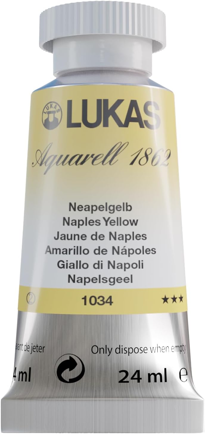 Lukas 1862 Aquarell Artists' Watercolor Tubes, Naples Yellow 24 ml - Vibrant Professional Grade Watercolor Paint - Easy-to-Wet, Intense Color, Long-lasting - Ideal for Professional Watercolorists