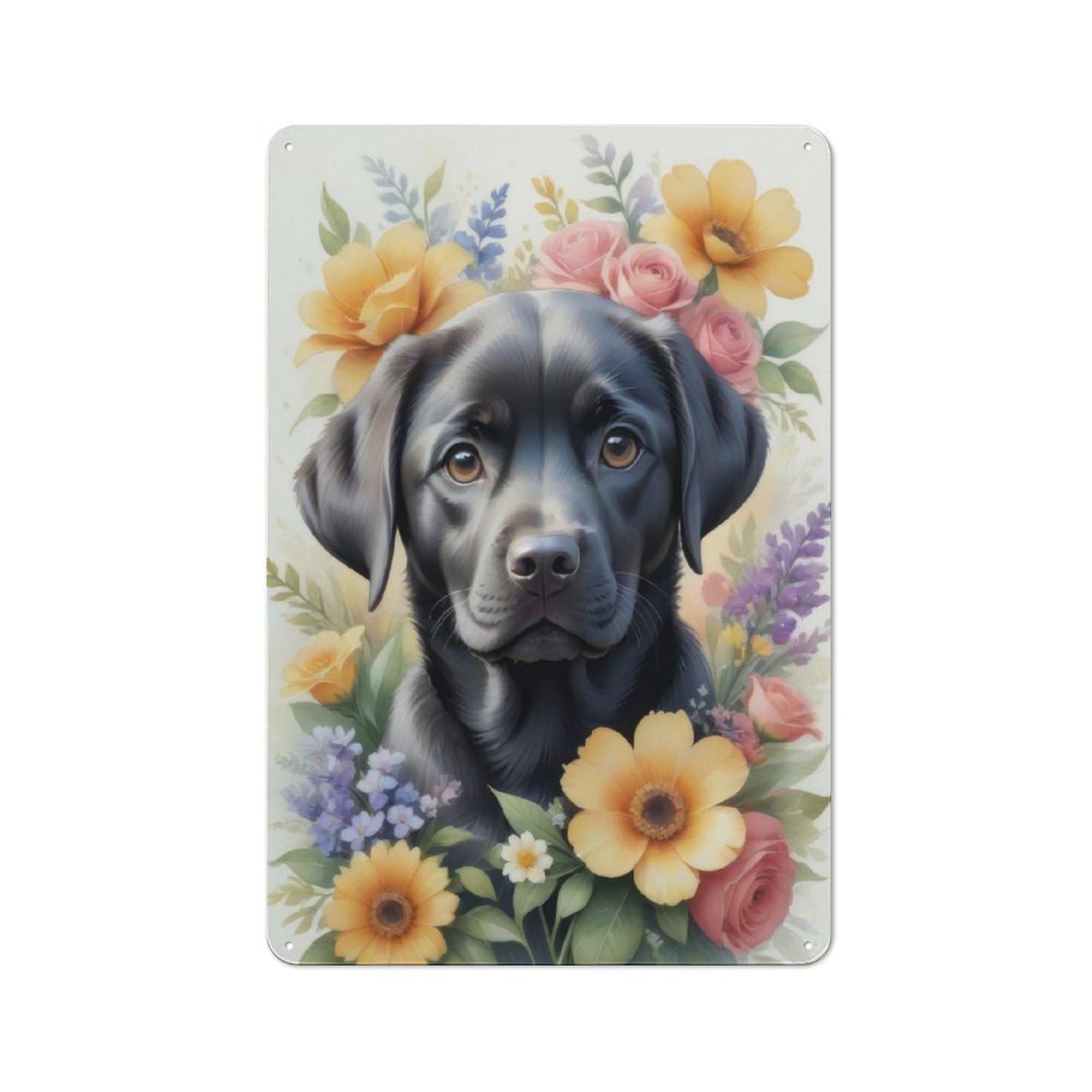 Decorative Tin Sign with Watercolor Labrador Design 30x20cm, Nostalgic Old Style Wall Plaque for Living Room, Hallway, Kitchen Or Cafe