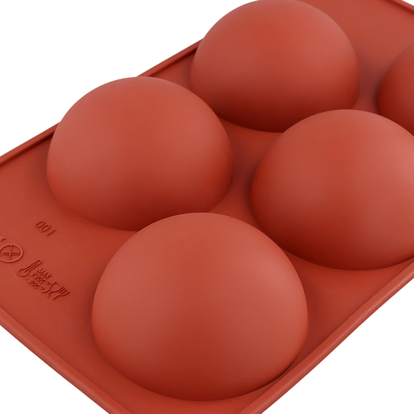 6 Stampi in Silicone Grandi a 5 Fori, Stampo per Torta Rotondo in Silicone Per Bombe al Cioccolato, Torte, Mousse a Cupola, Budini, Marrone (29 x 17 x 3,7 cm)