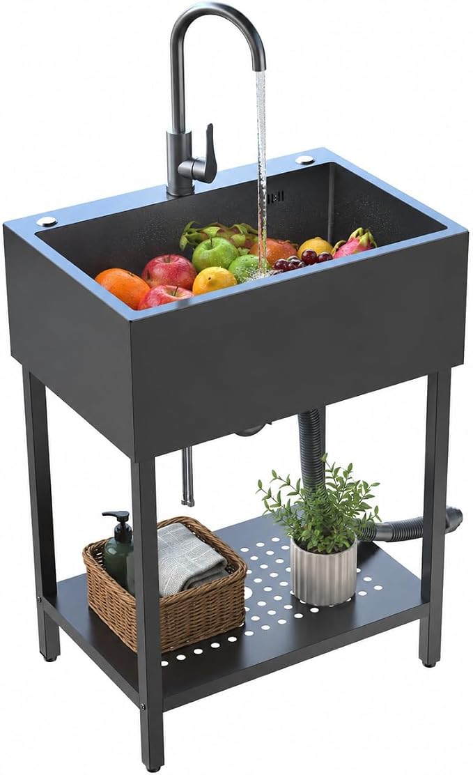 Stainless Steel Utility Sink Freestanding Single Bowl 26" Garage Sink