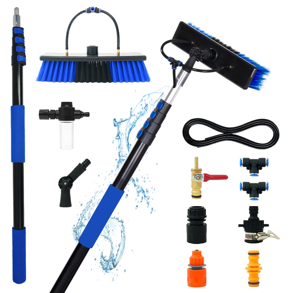 Kit Pulizia Pannelli Fotovoltaici, Estensibile 4.8 Metri, Dispenser di Sapone Integrato, spazzola per la pulizia di finestre, tetto terrazza, impianto