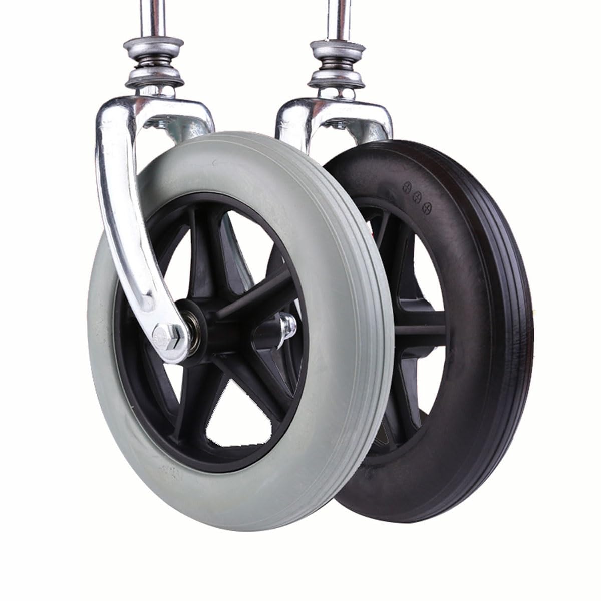 BEEGMA 6" 7" 8" Front Wheel With Front Fork Wheelchair Front Castor Wheels Replacement Accessories 2 PCS Wheelchair Wheels and Drive Front Fork Assembly(Black,8inch/19cm)