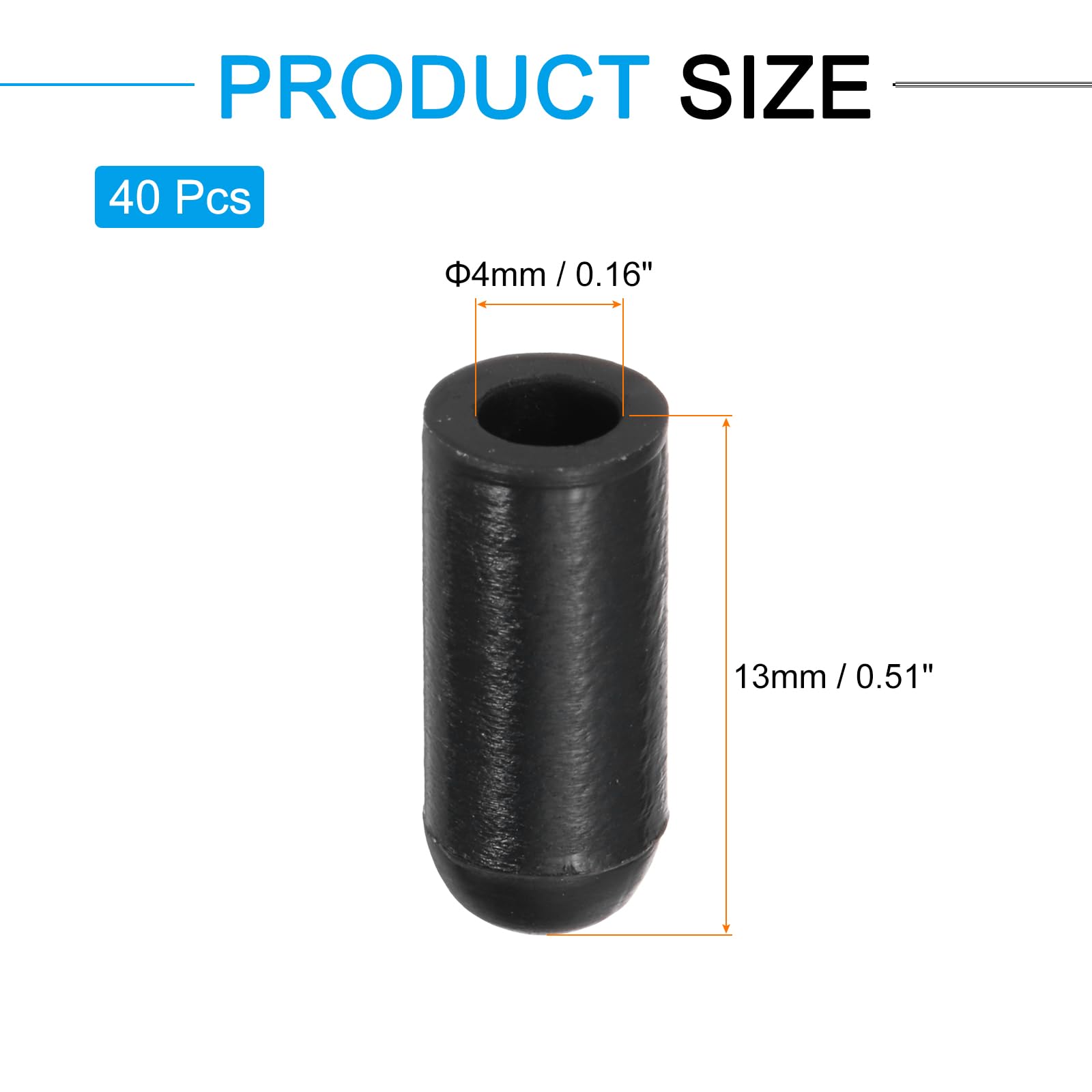 QUARKZMAN 40 sztuk silikonowych zaślepek 4 mm (5/32") średnica wewnętrzna 13 mm (1/2") wysokość okrągłe, elastyczne nakładki na śruby do rur metalowych