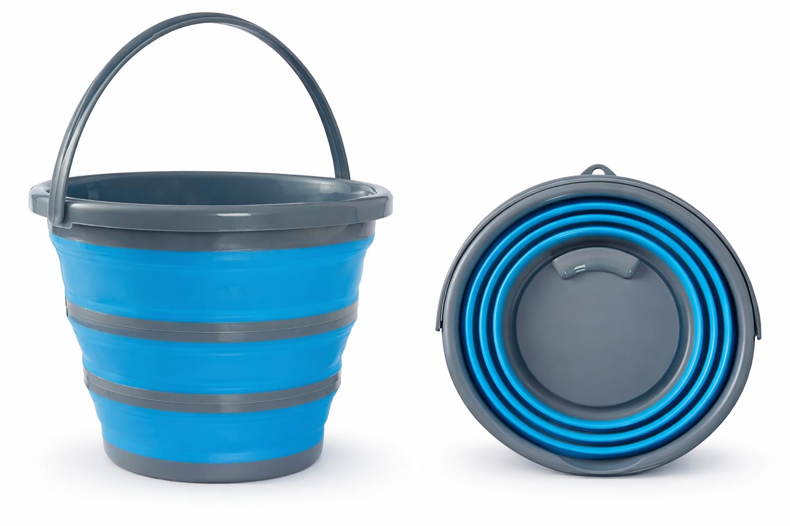 Raxter Blue Collapsible Bucket 10L Foldable Round Silicone Mop Bucket For Easy Carry, Portable Folding Water Pail For Camping, Travelling, Fishing, Laundry, Household & Car Cleaning