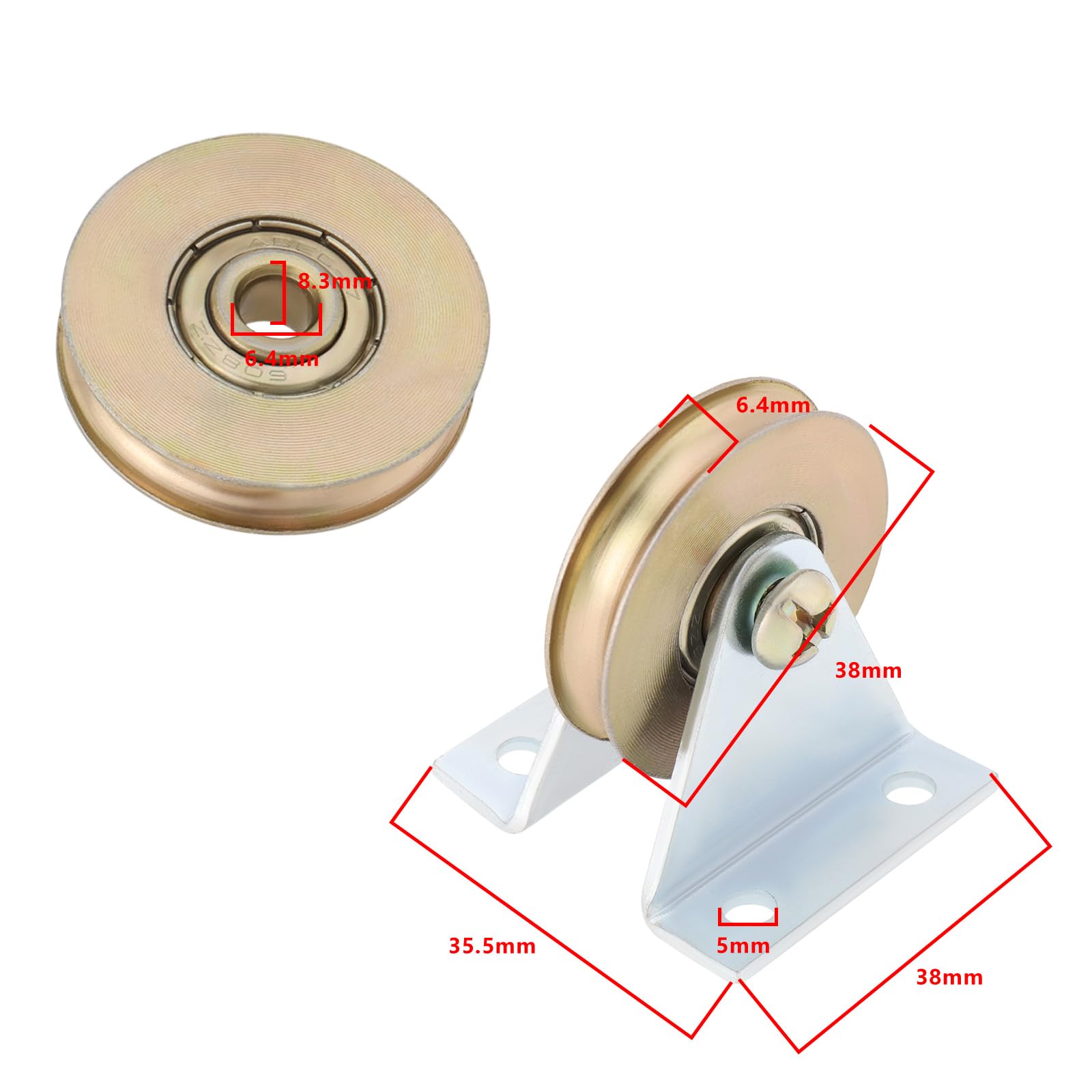 Lot de 2 poulies de câble à rainure en L de 38 mm - Support mural - Roulement de roue en acier - Capacité de charge : 100 kg
