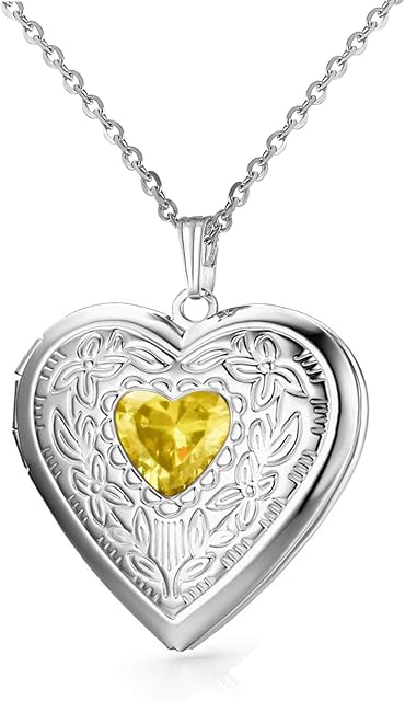 Birthstones Locket Necklace that Holds Pictures Love Heart Photo Locket Crystals Necklace Pendant Birthday Gifts