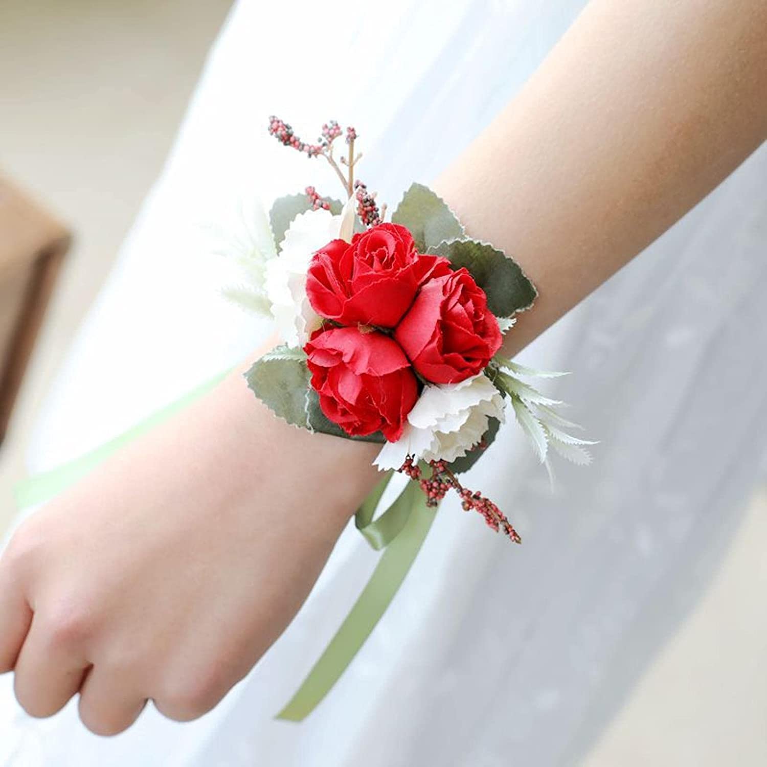 Handgelenkskorsagen für Hochzeiten， Hochzeit Boutonniere Künstliche Seide Rosen Corsage Brautjungfer Armband Blumen Braut Hochzeit Handgelenk Blume(C Corsage)