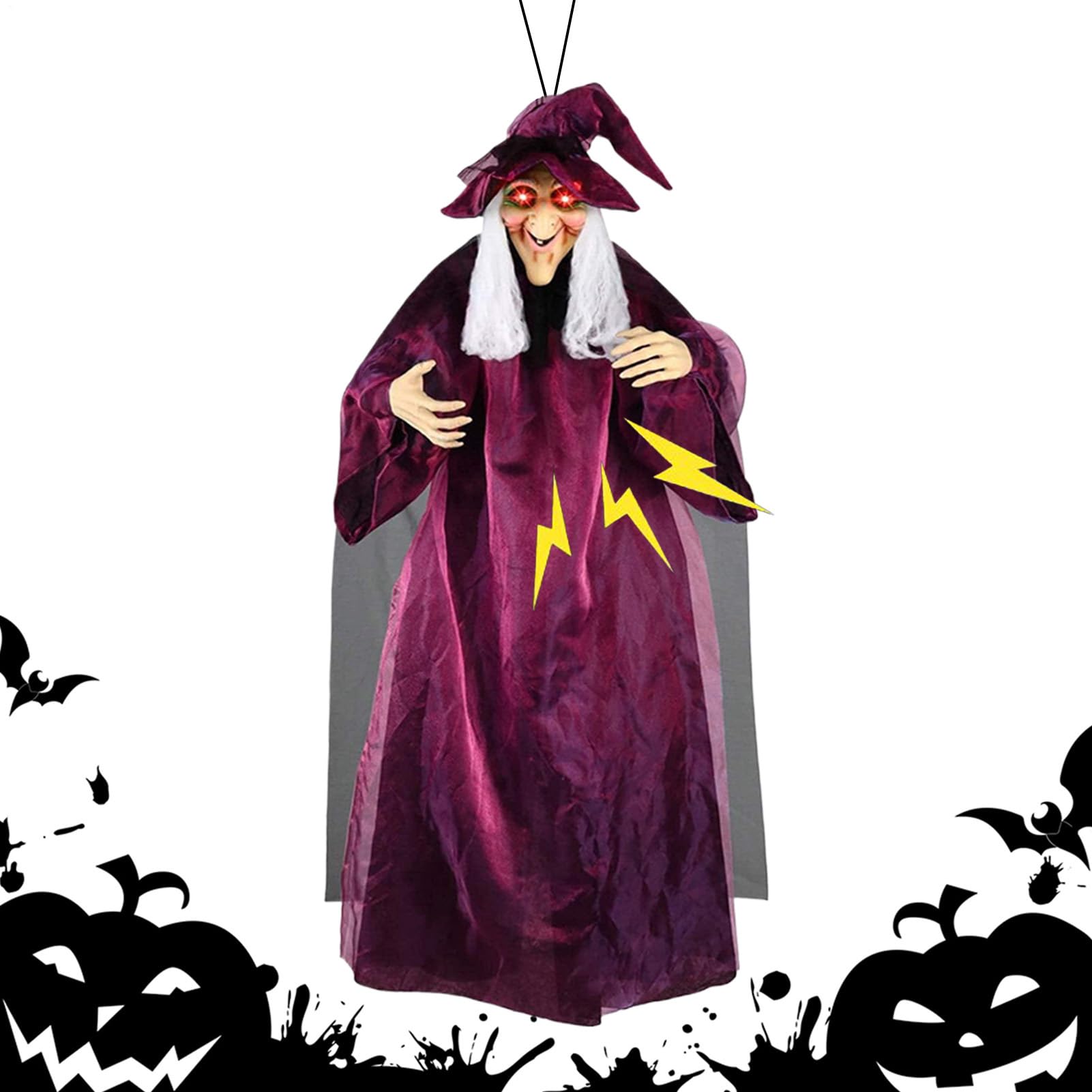 Sorcière Halloween animée lumineuse de 1m80 pour décoration extérieure de jardin