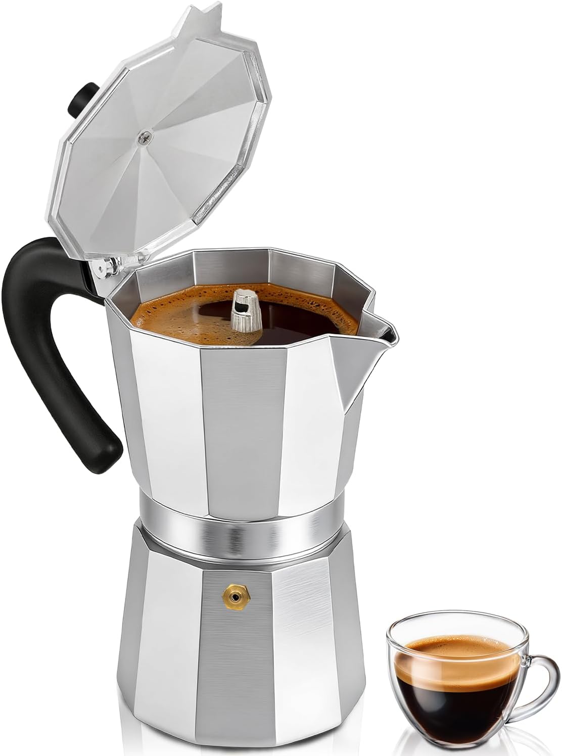 Coffee Maker Stovetop Espresso Maker 2 Cup Aluminum Moka Pot Percolator 3.3oz 100ml Easy Brewing for Electric Ceramic Stoves Home Camping Italian Cuban Café Classic Silver