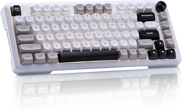 E-YOOSO Z-82 Wireless Mechanical Keyboard, 75% Layout, Hot-Swap Wireless Gaming Keyboard, BT/2.4GHz/Type-C Triple Mode, RGB Backlit Gaming Keyboards, Compatible with Win/Mac White&Gray&Black