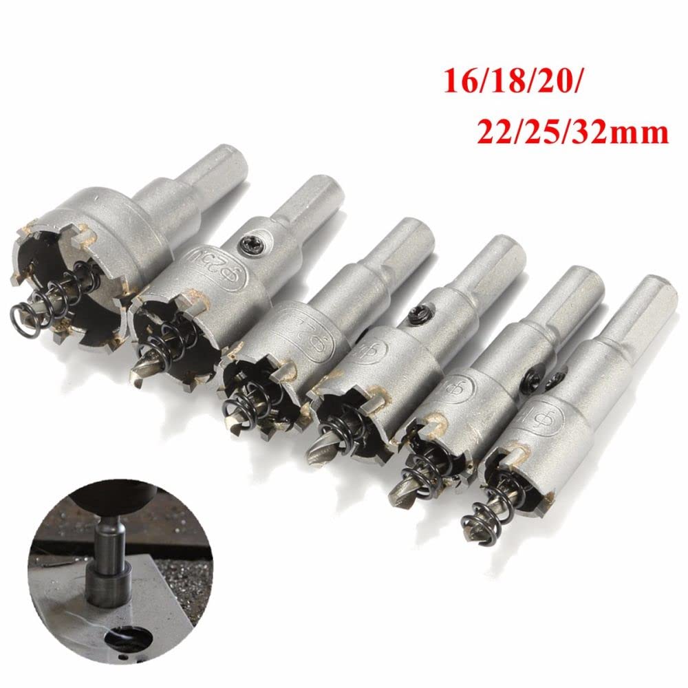 Juego de brocas de taladro de metal con punta de carburo de acero de 6 piezas de 16-32 mm, sierra de orificio de metal, aleación de madera, como se muestra