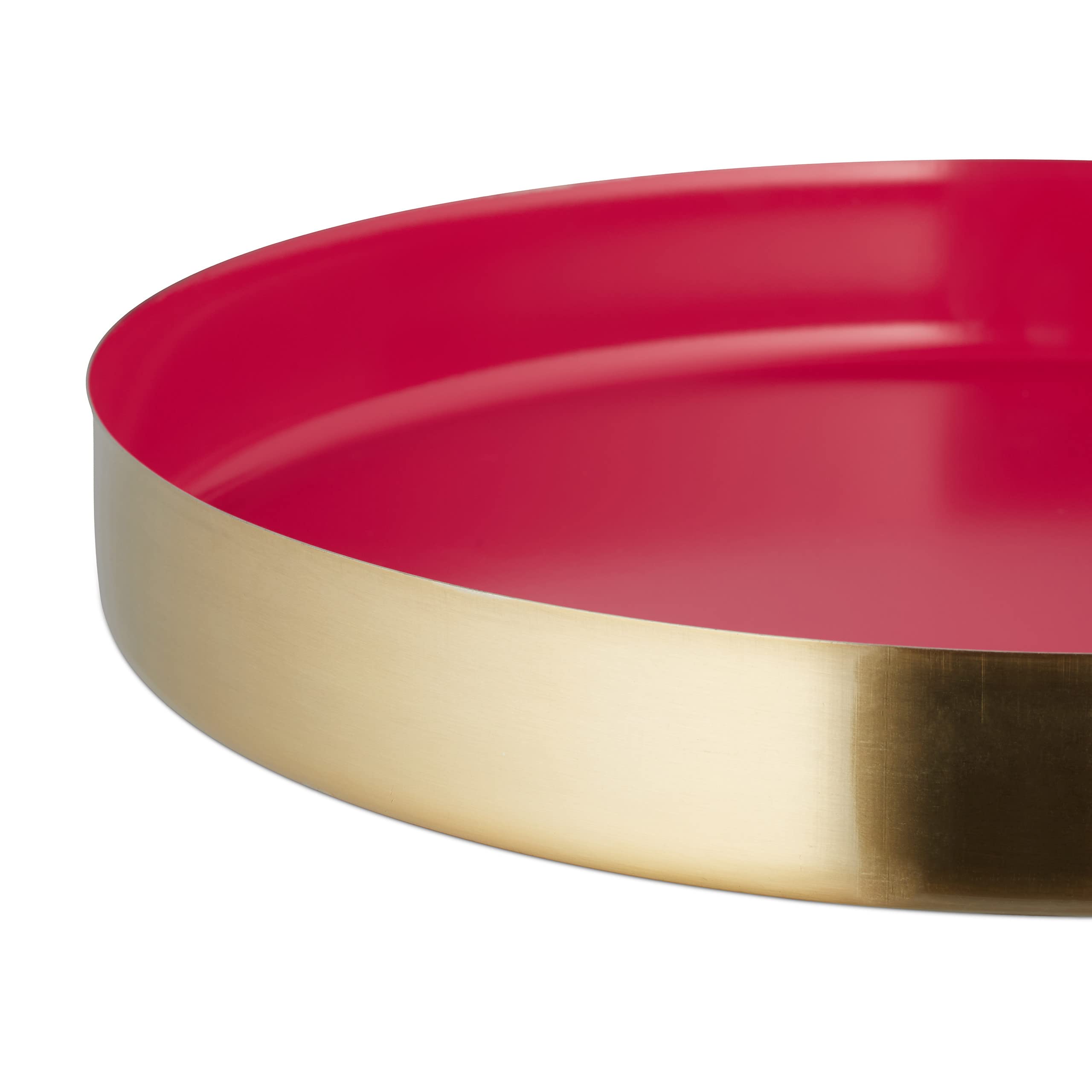 Relaxdays Plateau de Service, Design Rond, Bord surélevé, Petit-déjeuner au lit, Acier INOX, HD : 4 x 32 cm, Rouge/doré