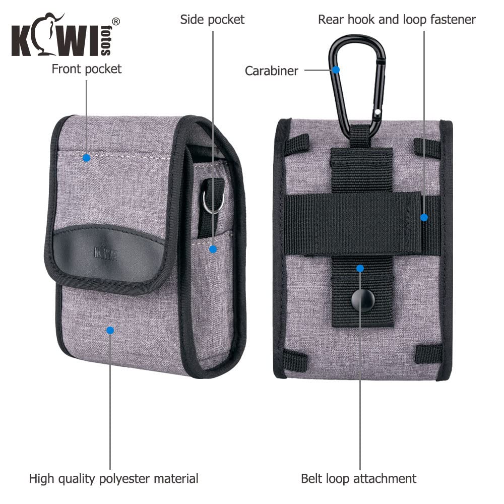 Kiwifotos Borsa per fotocamera, piccola borsa per fotocamera con moschettone e tracolla, borsa a tracolla (5,1 x 3,1 x 2,0 pollici), grigio, Borsa organizer