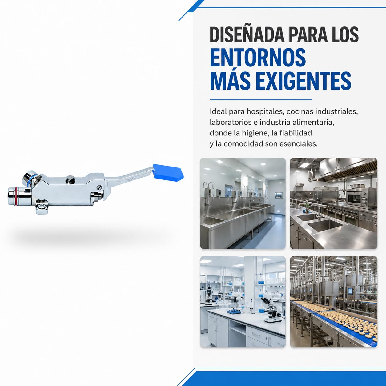 Genebre Válvula Mezcladora a Pedal con Retención Agua Fría y Caliente | Permite controlar el caudal y la temperatura con el pie, mejorando la higiene y la comodidad en instalaciones profesionales.