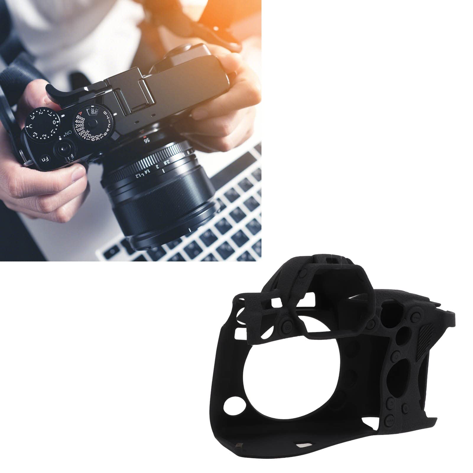Custodia protettiva per corpo in silicone per fotocamera Litchi Texture Nero Antigraffio Fotografia digitale Custodia per ingranaggi Custodia protettiva per la pelle per