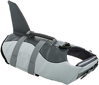 Queenmore Ripstop Small Dog Life Jacket Fish Style Floatation Vest with Adjustable Soft Rubber Handle Grey Shark,XS