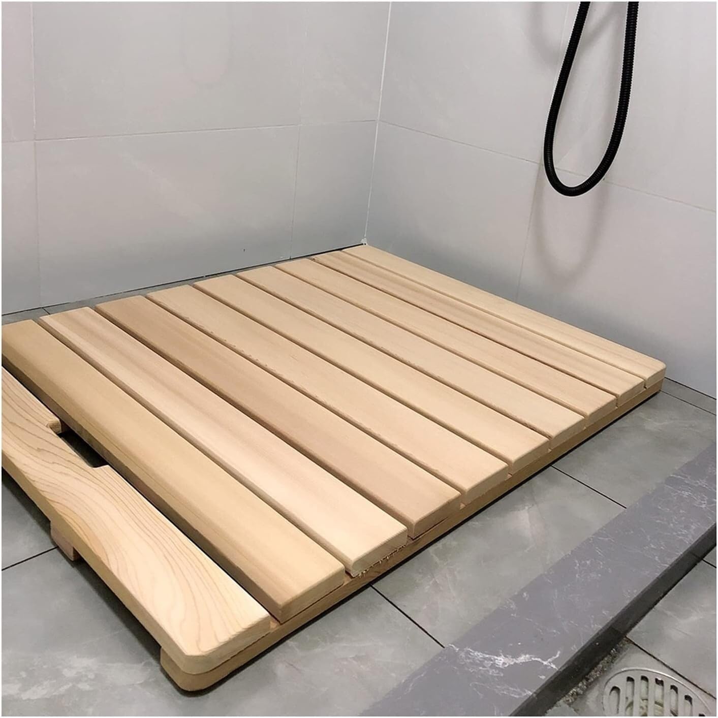 Hpthly Wood Color Wooden Shower Mat, Non-Slip Bathroom Mat With Handles, Drainage Mat, Custom, -30X70cm
