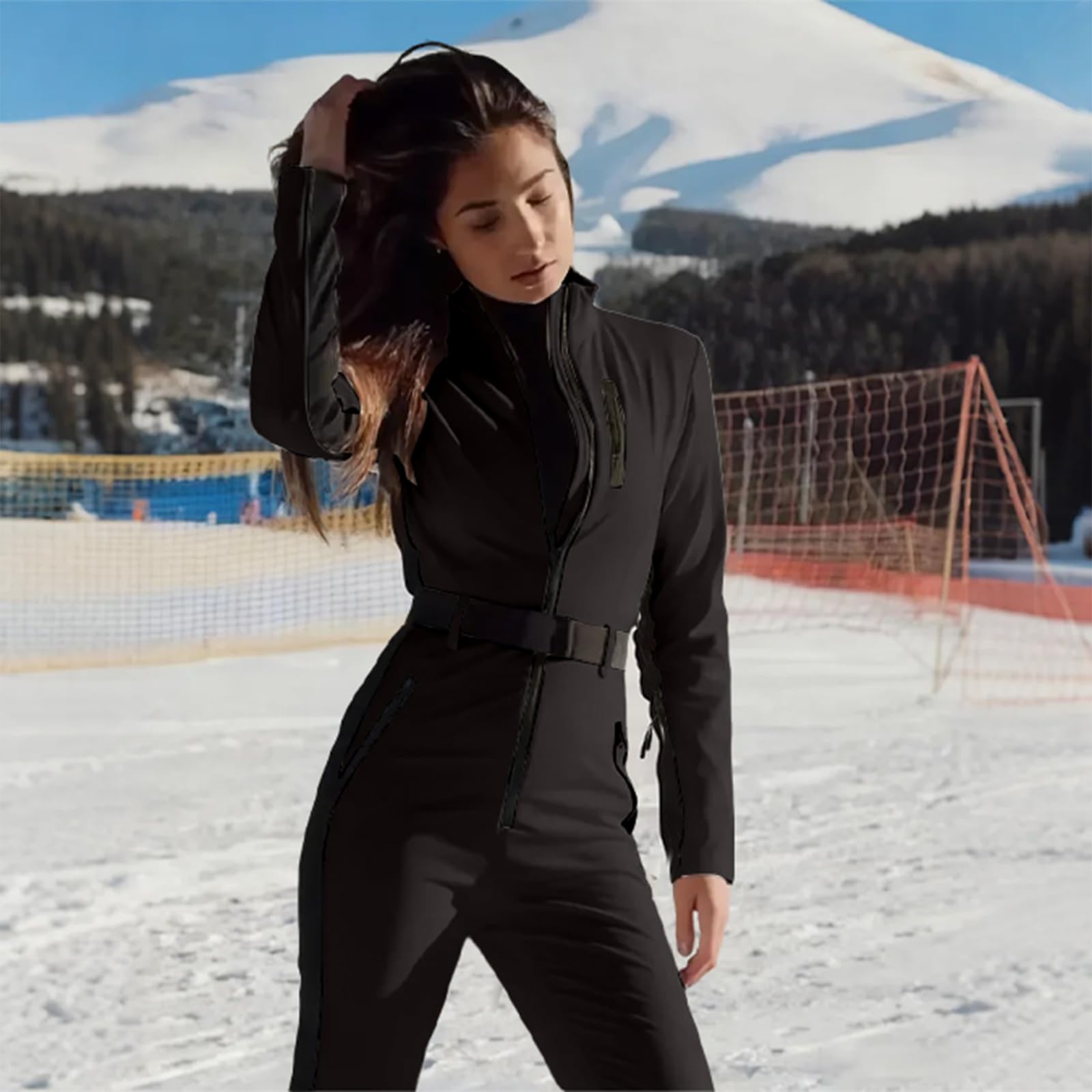 Generisch Skianzug Damen Einteiler Wasserdicht Schneeanzug Damen Winter Warm Skisuit Outdoor Gefüttert Skianzüge Overall Skioverall Winddicht Winteranzug Elegant Oversize Schneeoverall Warme Baggy