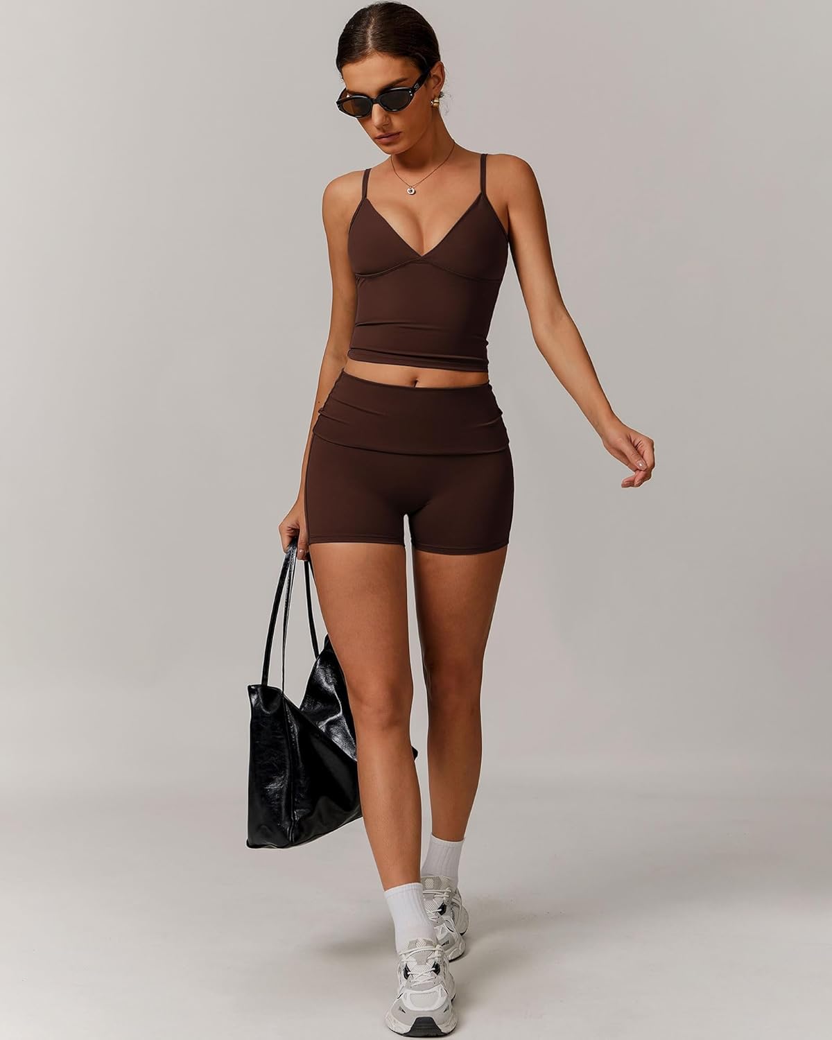 2 Piece Workout Sets for Women Strappy Padded Tank Top High Waist Tummy Control Shorts Pilates Outfits - Image 5