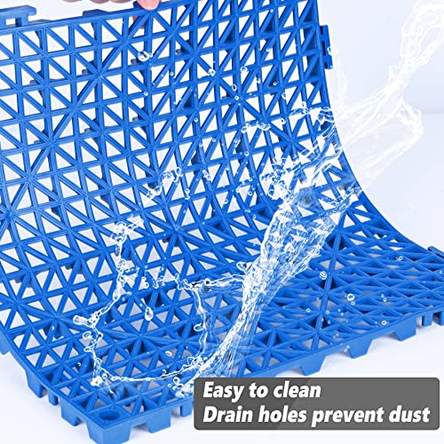 Image of ToLanbbt Modular Interlocking Cushion 12P 11.8 inch x 11.8 inch Interlocking Rubber Floor Drain Holes Non-Slip Splicing Drainage Mats for Deck, Shower, Kitchen, Drain Pool, Indoor Outdoor (Grey Blue)