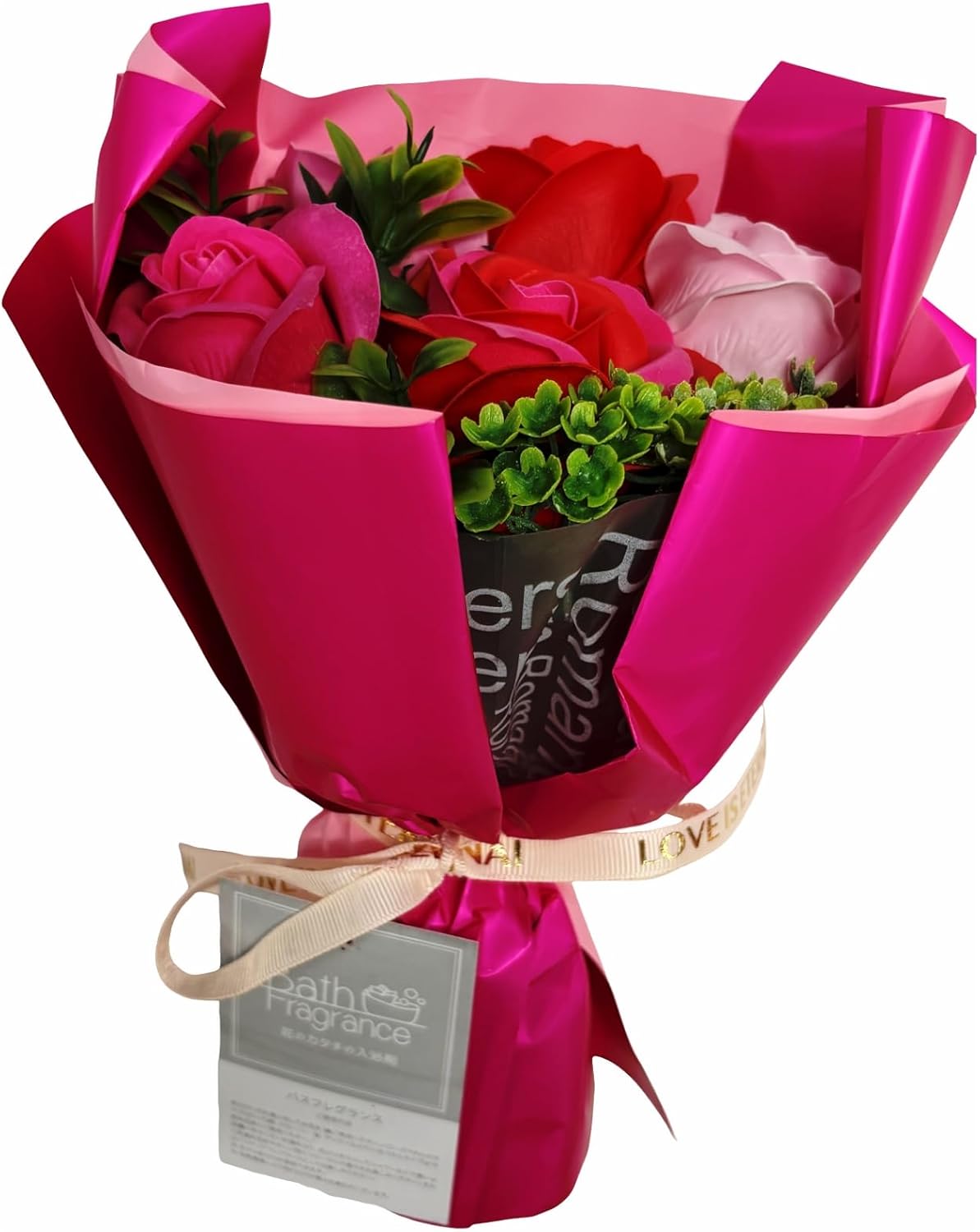 Q-FLA 812200 Soap Flower, Bath Fragrance, Clear Bag Bouquet, RE, Red, Bouquet, Rose, Present