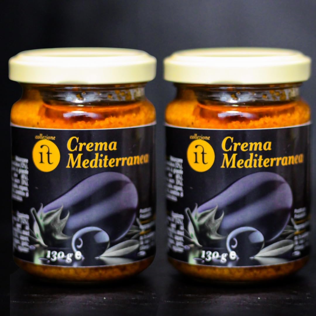Crema mediterránea Collezione - Paté Vegetal de Berenjena y Tomate Seco | Crema para Untar Ideal para Aperitivos y Picoteo | Receta Italiana - 2 x 130g